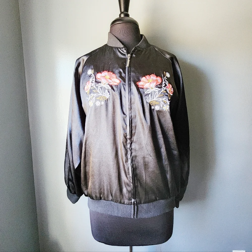 Saks Fifth Avenue Silky Embroidered Bomber Jacket - Picture 2 of 5